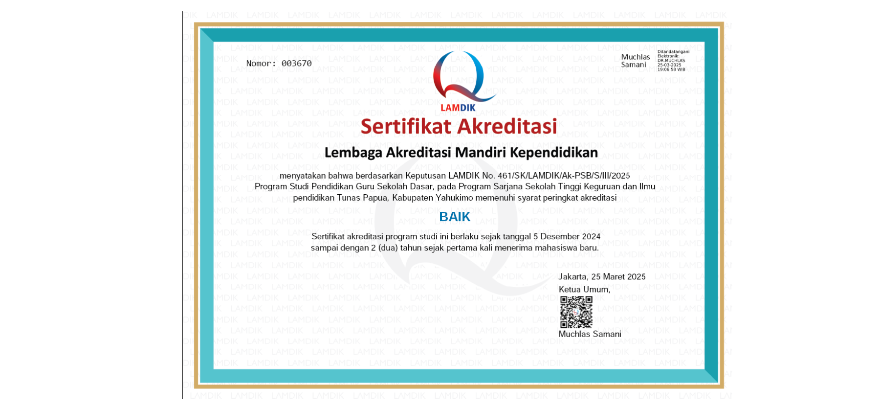 Program Studi S1 PGSD STKIP Tunas Papua Terakreditasi